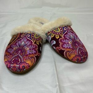 Johnny Was Multicolor Paisley Slippers with Faux Fur